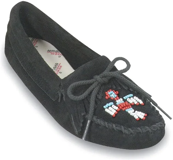 Women's Minnetonka Thunderbird Soft Sole Suede, Size: 6, Black