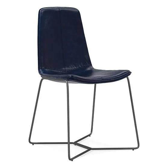 Slope Dining Chair - Ludlow Leather, Navy, Charcoal