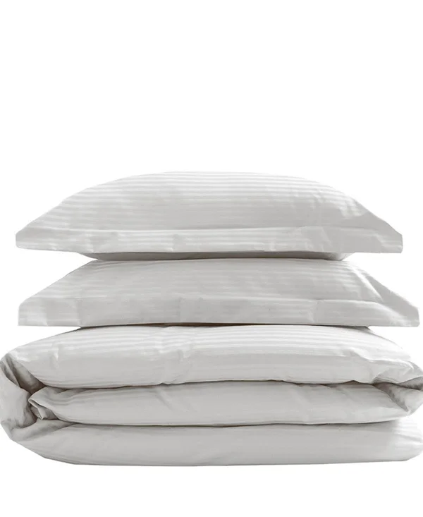 Elite Home Silky Soft Stripe Duvet Cover Set White Full/Queen