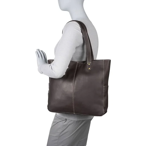 Le Donne Leather Women's Double Strap Rivet Tote, Grey