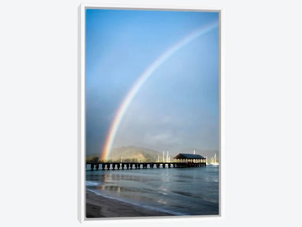 Framed Canvas Art (White Floating Frame) - Rainbows at Hanalei II by Daniel Burt ( scenic & landscapes > Sky > Weath