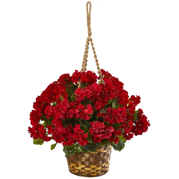 Nearly Natural Geranium Hanging Basket Artificial Plant UV Resistant (Indoor/Outdoor) White