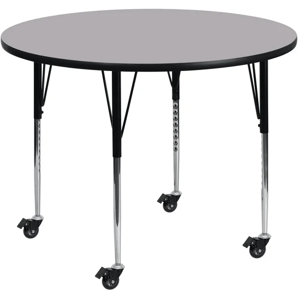 Flash Furniture Mobile 60&& Round Grey Thermal Laminate Activity Table - Standard Height Adjustable Legs