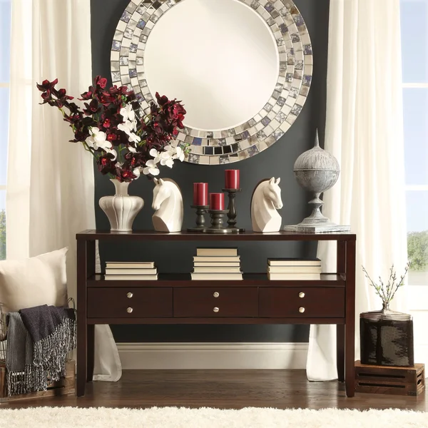 Inspire Q Palmer Frosted Tile Silver Finish Round Accent Wall Mirror by Bold - N/A