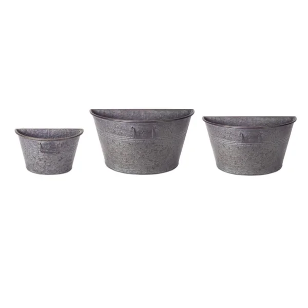 Melrose Set of 3 Rustic Half Tub Containers Wall Hanging Planters 12”