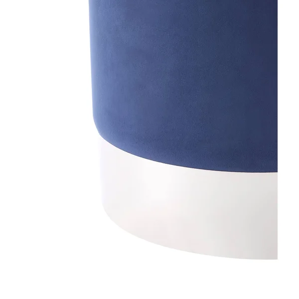 Inspired Home Elsa Velvet Round Ottoman with Metal Base, Navy/Chrome
