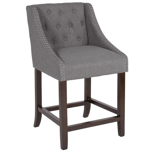 Lancaster Home 24-Inch Transitional Tufted Walnut Counter-Height Stool - Black Leather