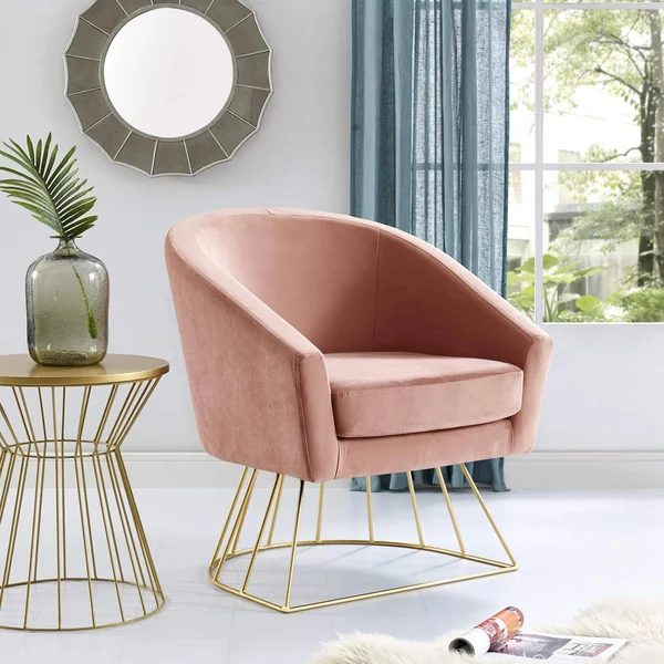 Adalene Velvet Accent Chair (Blush/Gold)