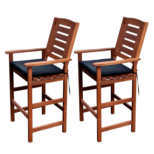 CorLiving Miramar Cinnamon Brown Hardwood Outdoor Bar Height Chairs, Set of 2