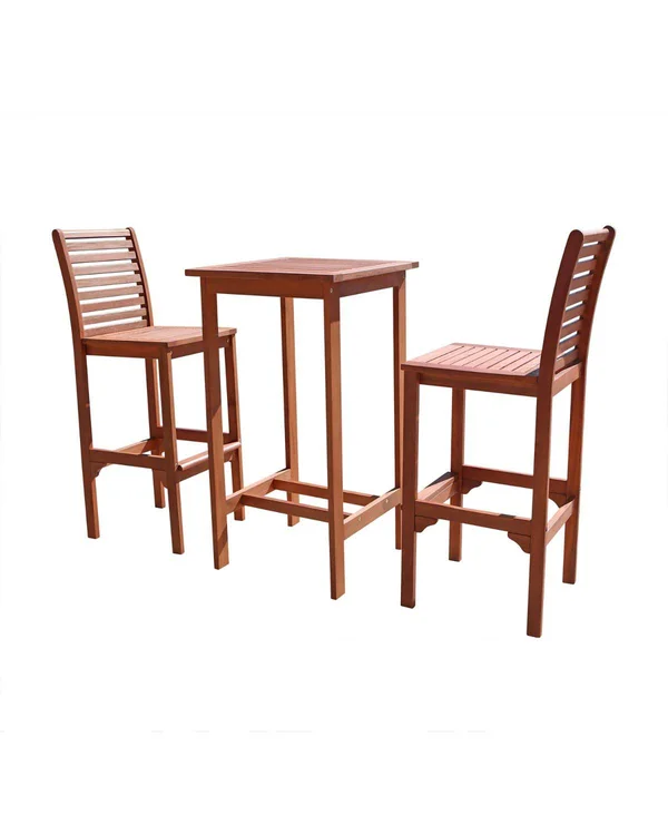 3-Piece Brown Natural Wood Finish Outdoor Patio Furniture Bar Set 49x22