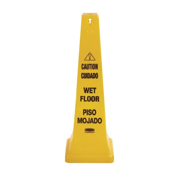 Rubbermaid Commercial 6276-77 Four-Sided Caution, Wet Floor Yellow Safety Cone, 12-1/4 x 12-1/4 x 36H