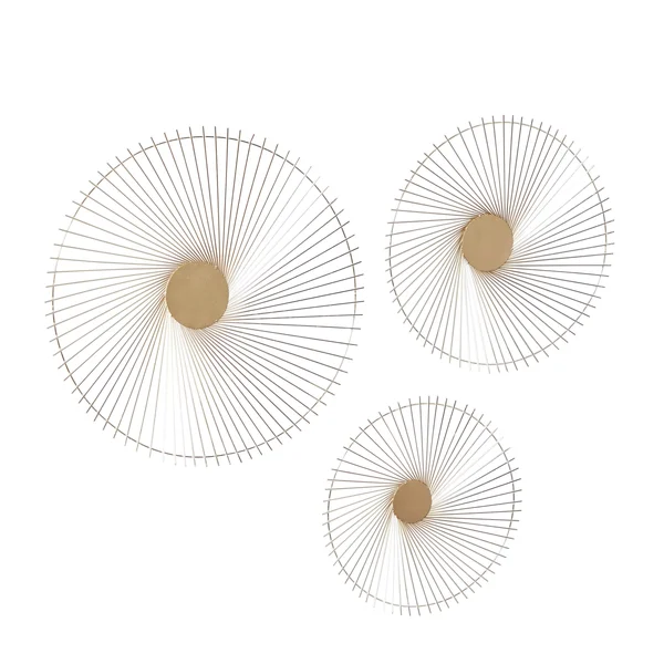 Gold Iron Contemporary Wall Decor (Set of 3) - 23 x 3 x 23 Round, 22.63" x 22.63" x 2.50"