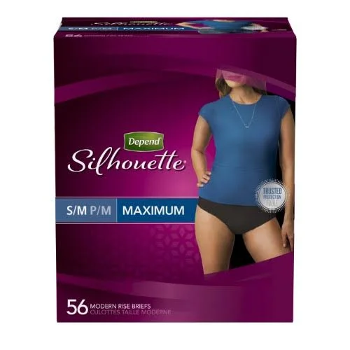 Depend Silhouette Maximum Absorbency Incontinence Women's Briefs - Black, S/M - 56 count