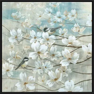 'Chickadees and Dogwood' Framed Print on Canvas JBass Grand Gallery Collection