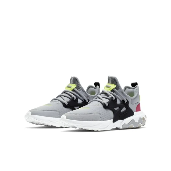 Nike Boys React Presto Shoes Wolf Grey/Black/Rush Pink Size 5.0