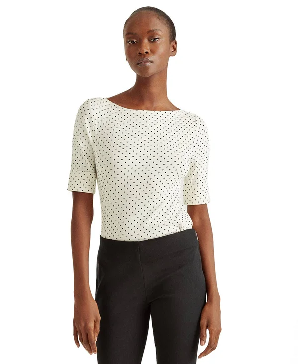 Lauren Ralph Lauren Women's Polka Dot Stretch-cotton Top - Polo Black - Size Xs