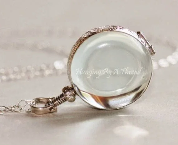 Solid Sterling Silver Round Locket, Double Sided Clear Glass Locket, Bubble Locket, Keepsake, Heirloom, Large Round Locket Necklace, G