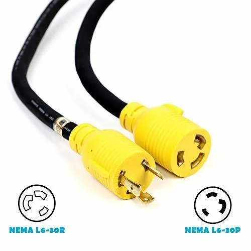 Houseables Extension Cord Electric Wire 3 Prong 30 Amp 250 Volt Single Black 25 ft All Rubber 10 Gauge Heavy Duty L6-30 Commerci