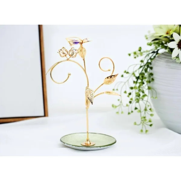 Matashi 24K Gold Plated Jewelry Stand Elegant Floral and Butterfly Design Home Jewelry Display