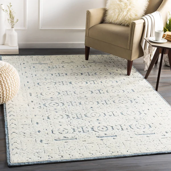 Transitional BHS-0047367 Tufted Wool Blue Medallion Area Rug