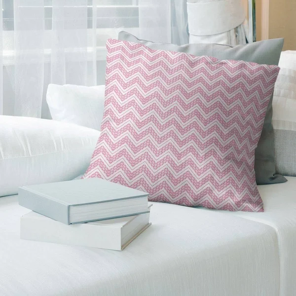 Warm REVERSE Classic Hand Drawn Chevrons Throw Pillow - 18 x 18 - Pink - Linen