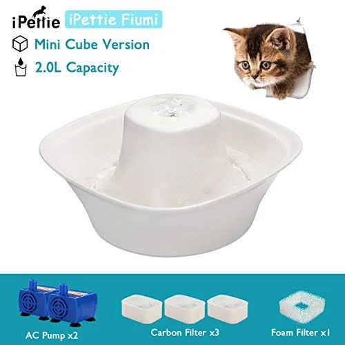 iPettie Fiumi Ceramic Pet Drinking Fountain, Water Fountains for Cats and Dogs