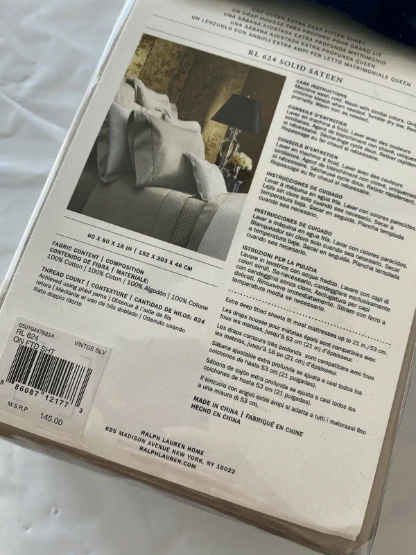 Ralph Lauren RL 624 Sateen Fitted Sheet, Queen - Vintage Silver