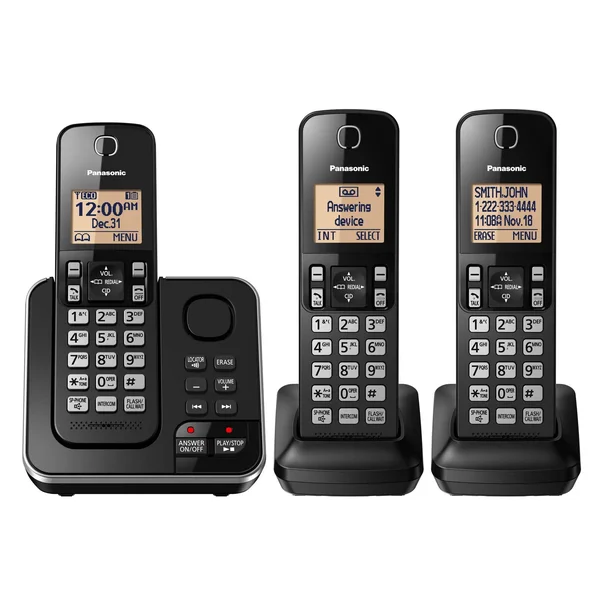 Panasonic Dect 6.0 Plus 3-Handset Expandable Digital Cordless Phone w/ Answering System