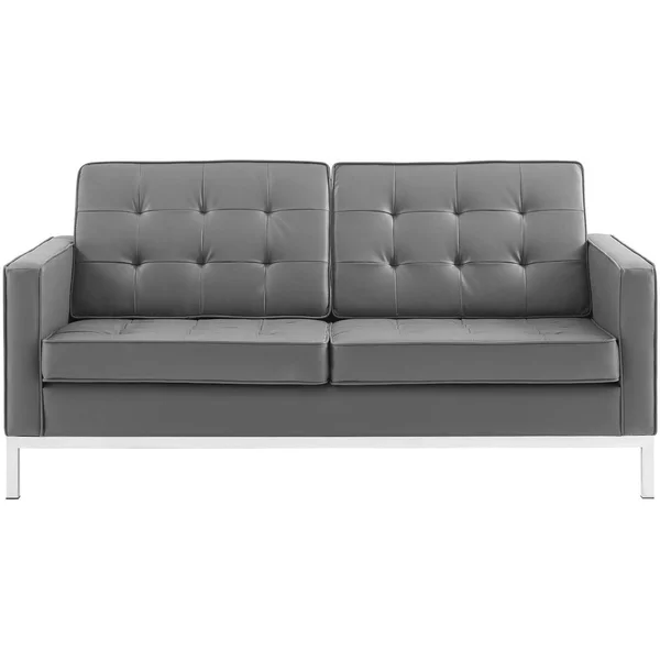 Modway Loft Tufted Upholstered Faux Leather Loveseat - Silver Gray