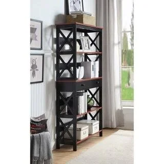 Copper Grove Cranesbill 5-Tier Bookcase with Drawer (Cherry/Black) - Brown