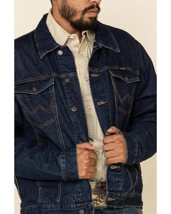 Wrangler Men's Faded Indigo Plaid Lined Denim Jacket