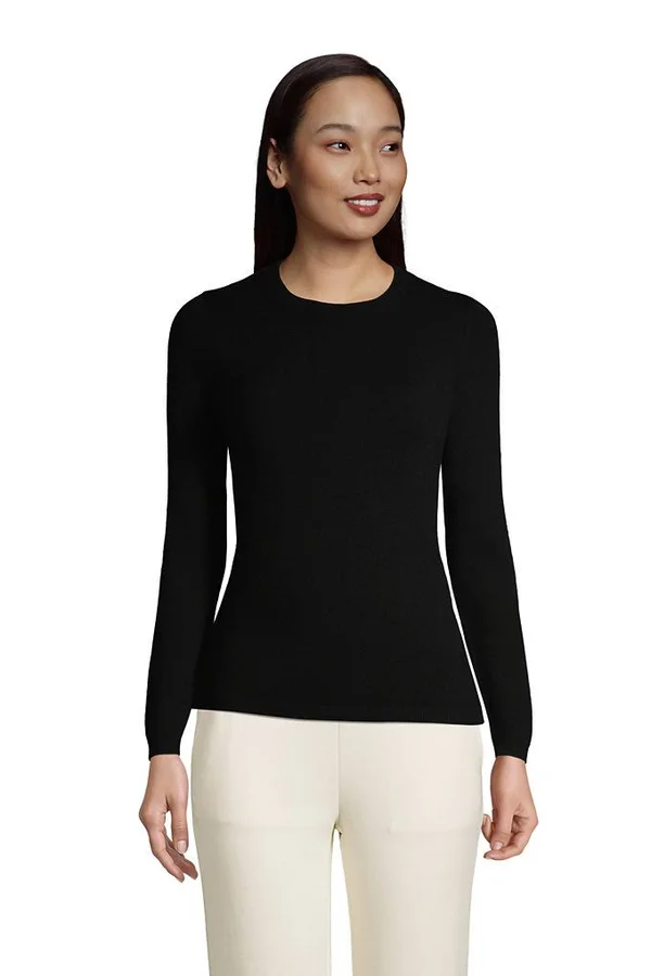 Women's Tall Cashmere Crewneck Sweater - Lands& End - Black - L