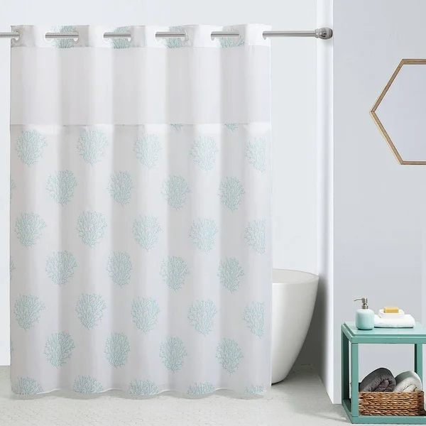 Hookless Ocean Coral Shower Curtain and Liner - Green, 74X71