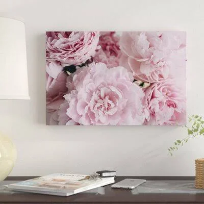 &Pink Peonies Top& Photographic Print on Canvas Gold Flamingo Size: 26x22 H x 40x22 W x 0.75x22 D