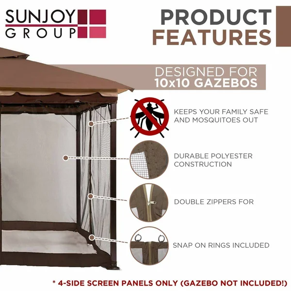 Sunjoy S-GZ001-E-MN 10& x 10& Mosquito Netting Panels for Gazebo Canopy