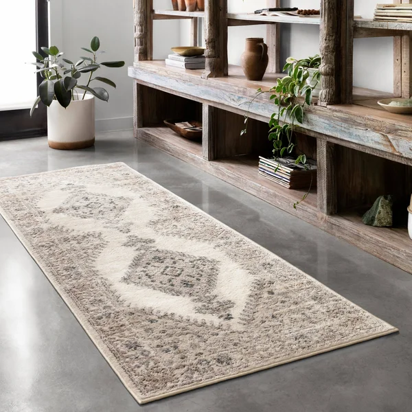 Alexander Home Josefina Diamond Medallion Traditional Rug - 2&8x22 x 10&6x22 - Oatmeal - Ivory