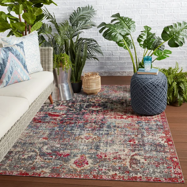 Jaipur HDC Amorette Dark Blue/Red 9 ft. 10 in. x 14 ft. Oriental Rectangle Indoor/Outdoor Area Rug