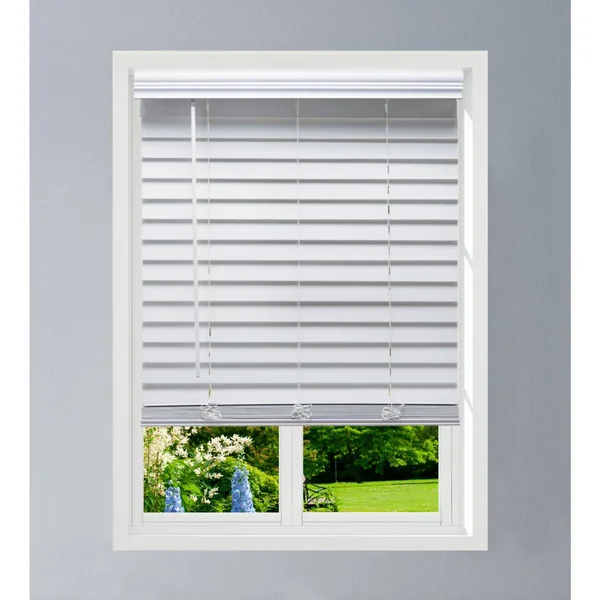 Linen Avenue Custom Cordless Faux Wood Blind White, 56 W x 60 H Flush Inside Mount