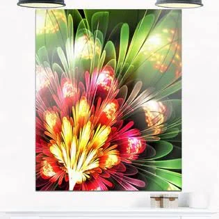 Design Art Fractal Flower Red and Green - Floral Digital Art Glossy Metal Wall Art - Size: 30 in. Wide x 40 in. High, Safety Yell