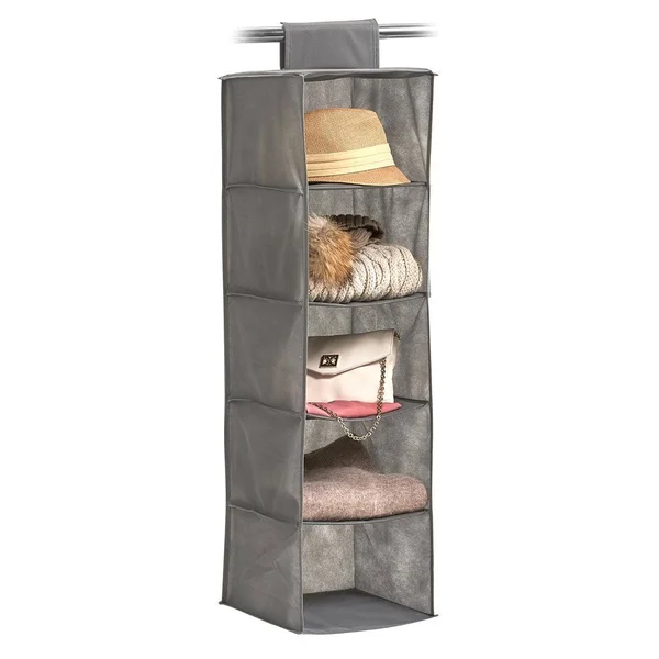 Zeller 14613 Hanging Storage, 5 Comp, Non-Woven, Grey, 28 x 28 x 95 cm, Fleece, 28x28x95 cm