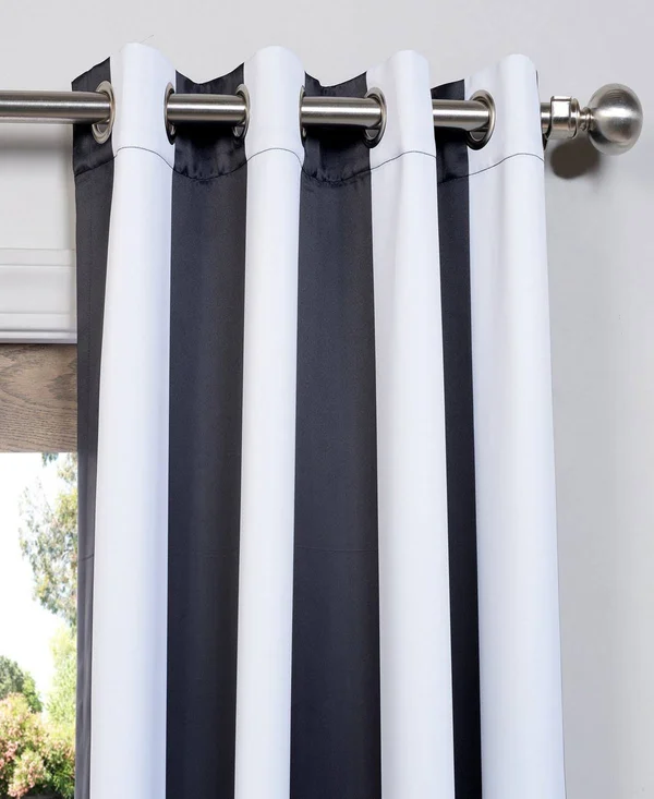 Awning Black & White Stripe Grommet Blackout Curtain