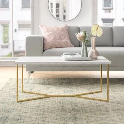 Maksymilian Legs Coffee Table George Oliver Table Base Color: Gold - Top Design: Faux White Marble
