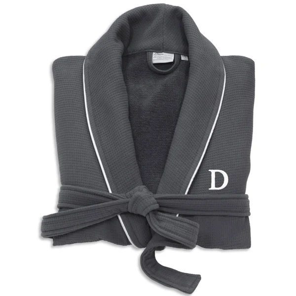 Linum Home Textiles Hotel Turkish Cotton Waffle Terry Bathrobe with Satin Piped Trim - Personalized - Dark Gray