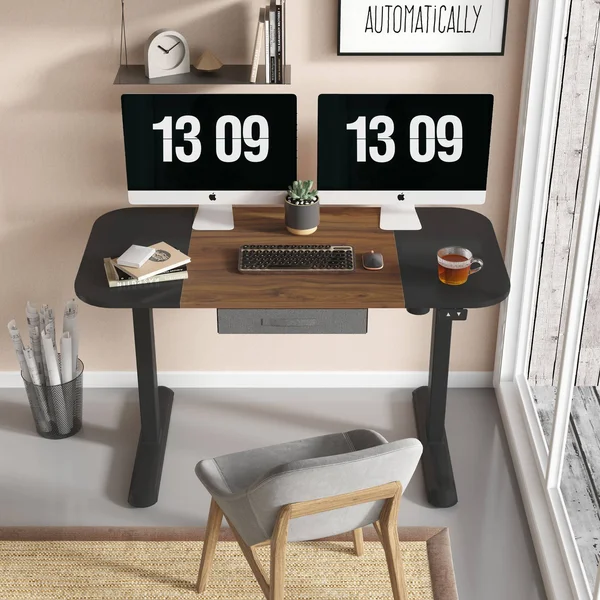 Electric Height Adjustable Standing Desk with Drawer 48 x 24 Inches - Brown