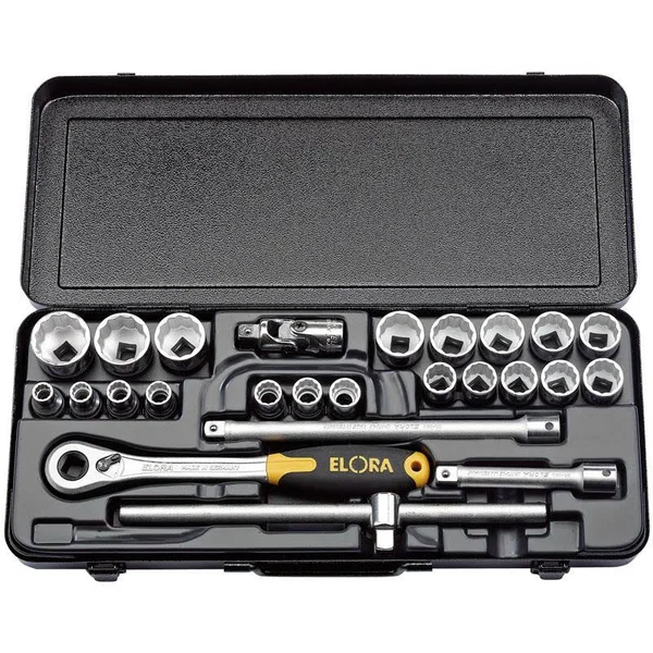 Elora 50648 1-2 inch Square Drive Metric Socket Set (25 Piece) Socket Set Socket Sets Ratchet