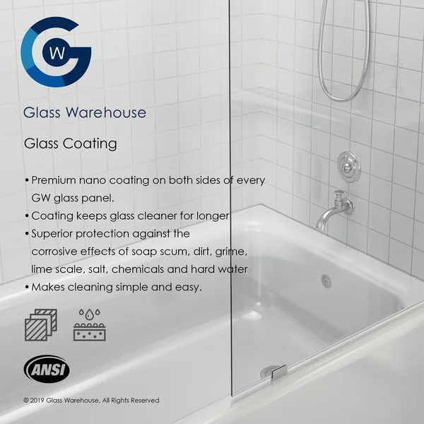 Glass Warehouse 30.5 in. W x 58.25 in. H Fixed Frameless Shower Bath Panel