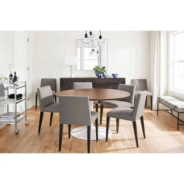 Room & Board - Modern Aria Round Table 27 Diameter in White, Marbled White Quartz Top w/ White Base