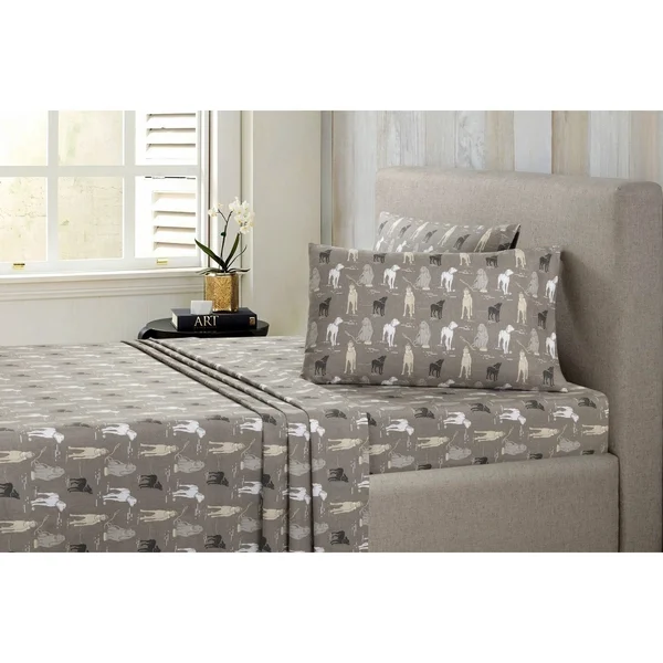 Modernist Flannel Dog King Sheet Set