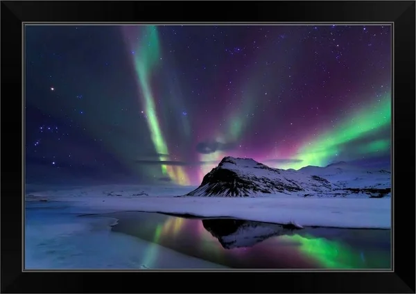 Northern Lights Reflection - Black Framed Wall Art, 24x16, Great Big Canvas
