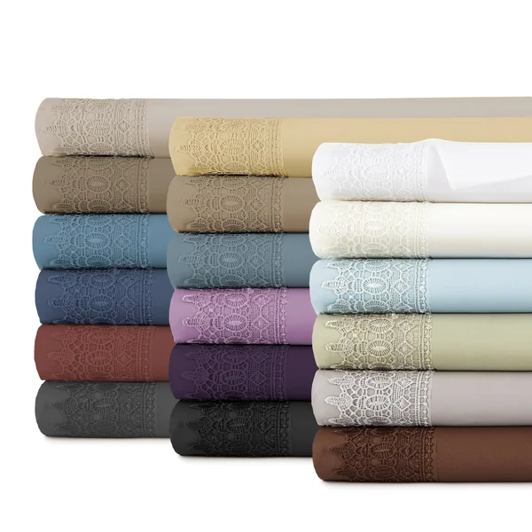 Southshore Fine Linens 4-Piece 21 inch Deep Pocket Sheet Set with Beautiful Lace - Sky Blue - California King